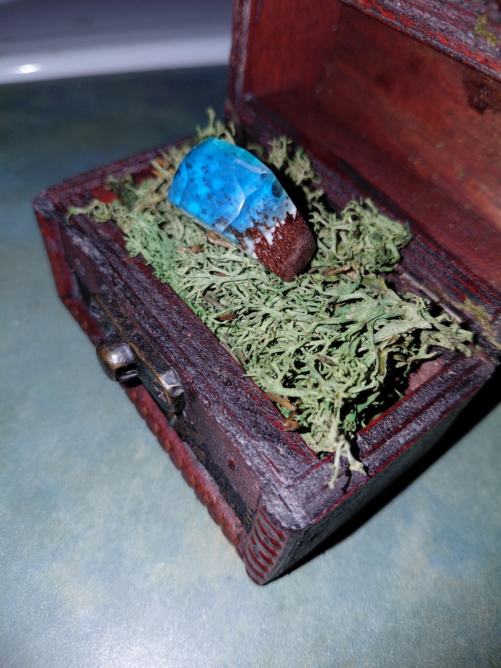 Blue Resin and Wood Ring